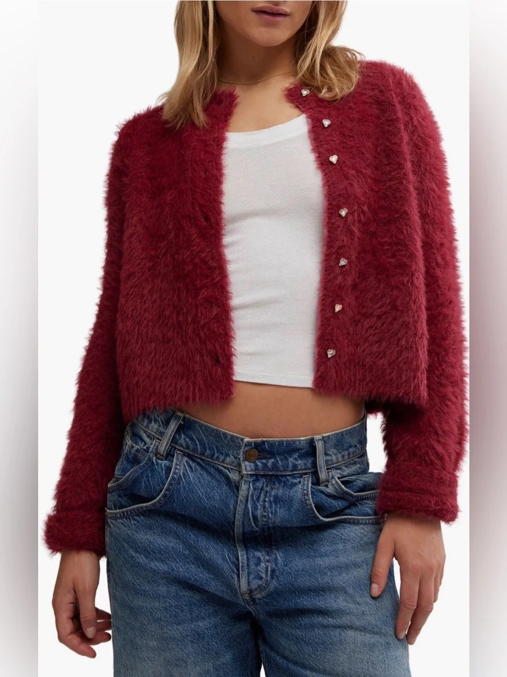 NWT Free People Celeste Cardi in Red Aged Res $168 MSRP